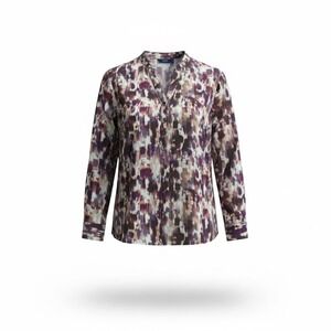 Westbound Petites Wrinkle Free Cotton Abstract Print Roll Tab Blouse PM Purple